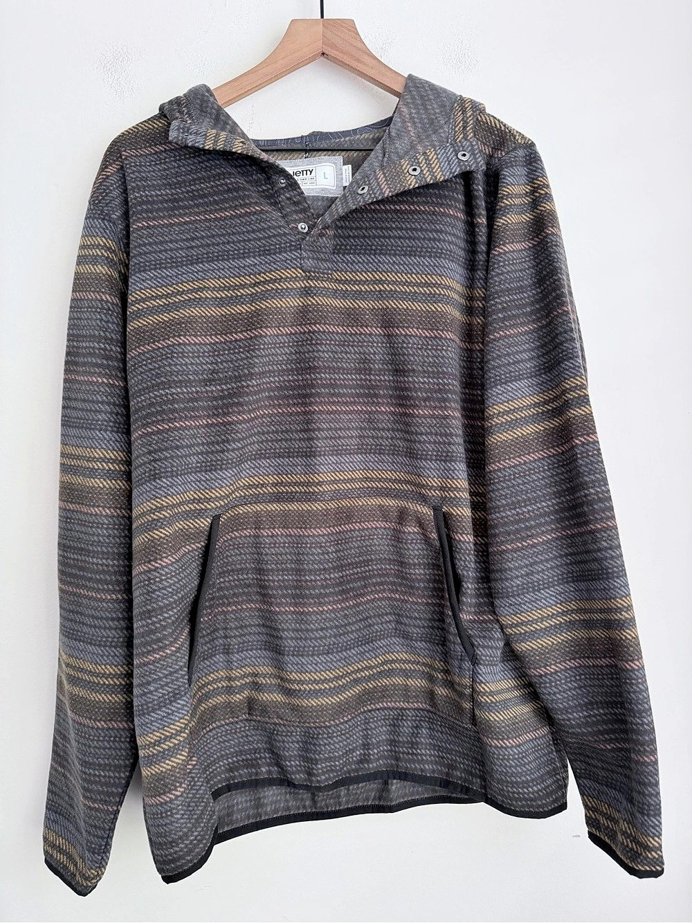 Jetty fleece Striped Pullover Hoodie Gray & Brown Size Large